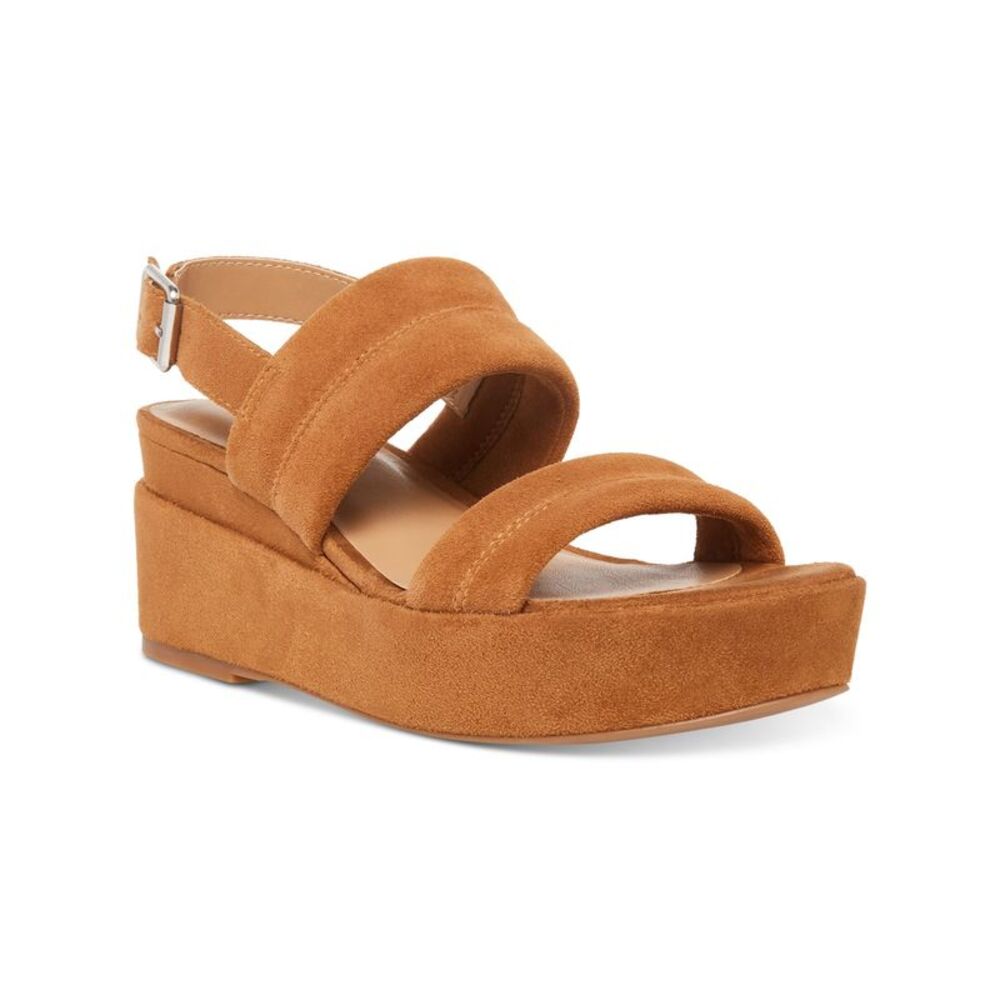 AQUA COLLEGE Womens Brown 1" Platform Nuria Wedge Leather Slingback Sandal 8 M